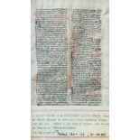 Medieval manuscript parchment leaf from a Latin Bible, two columns, 56 lines,