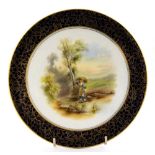 A Royal Worcester porcelain plate painted figure of girl carrying corn sheaves in landscape,