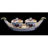 A Wedgwood Creamware Queensware confiture, moulded boat form with integrated dishes,