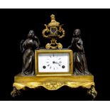 Moser, Paris, a 19th Century ormolu and bronze desk inkstandish incorporating a clock,