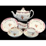 A Miles Mason part tea set, No 22, including teapot, two cups and saucers, etc,