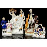 Staffordshire flatback figures, including sleeping children spill vase, Victoria and Albert,