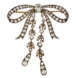 A Victorian diamond set garland style drop bow brooch,