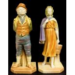 James Hadley for Royal Worcester, two blush ivory figures, Rd. No. 27571, peasant girl and No.