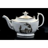 A 'Problem' teapot, circa 1805, silver lustre amd black transfer decoration,