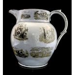 A very large Pearlware transfer printed Masonic jug,