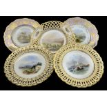 19th Century Minton cabinet and dessert plates including a pair of landscape plates,