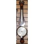 A 19th Century Vecchio wheel barometer, patera inlaid and barbers pole strung, broken pediment,