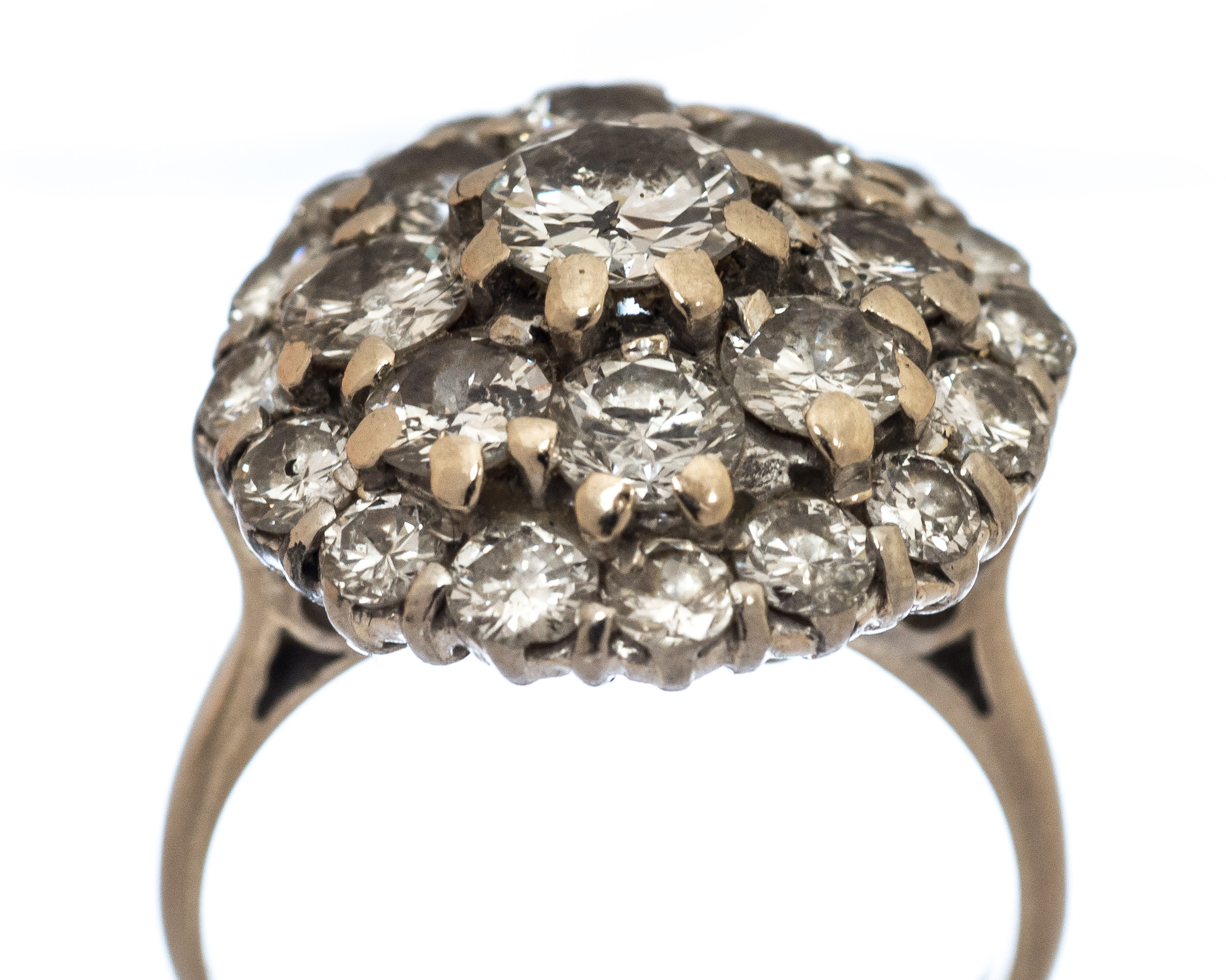 A diamond three tier round cluster 18ct white gold ring, - Image 2 of 4