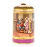 A Vienna porcelain tankard, gilt metal mount, painted to the body with Paris et Helena,