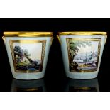 A pair of scene painted Coalport print cache pots,