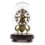 A small 19th Century brass skeleton bracket clock, silvered chapter ring with Roman numerals,