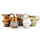 19th Century jugs, including copper lustre, moulded examples, Prince of Wales feathers,