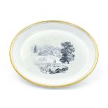 An oval transfer printed teapot stand, Bush Hill Park, edged in gilt,