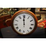 A 19th Century circular mahogany wall timepiece, painted Roman dial,