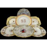 Dessert plates including a pair of Spode Felspar square plates, Flight Barr and Barr,