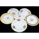 19th Century Staffordshire floral plates including Spode embossed plates, Davenport dish,