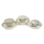 Derby tea bowls and saucers, 18th Century, fluted and reeded, with garlands and floral sprays,