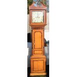 A George III oak and mahogany cross-banded eight day longcase clock, swan neck pediment,