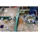 Three boxes of wine glasses, vases,