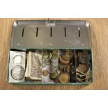 Coins in cash tin includes USA Dollar 1923,