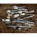 Seven silver teaspoons, 3.36 ozt approx; six silver cake forks, 2.