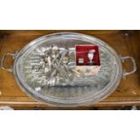 A Victorian silver plate oval two handled tray,