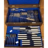 A Walker and Hall canteen of cutlery in original oak box, the flatware being Walker and Hall EPNS,