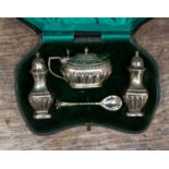 A cased silver cruet set, Sheffield 1895, total weight approx 3.