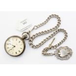 A Smith silver cased pocket watch with chain - t/bar and fob, total gross weight approx 192.