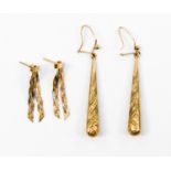 Two pairs of 9ct gold drop earrings