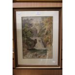 Henry H Lines (British, 1800-1889), waterfall, watercolour, signed l.r.