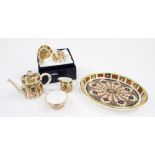 A Royal Crown Derby, first quality 'Imari' miniature coffee set, comprising, tray, coffee can,