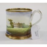 A 19th Century hand painted mug with a stately home residency scene