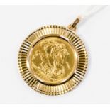 A 1911 Sovereign in 18ct gold, textured pendant mount, combined weight approx 13.