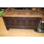 A late 17th Century three panelled joined oak chest,