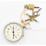 A silver chronograph pocket watch, 32870 to dial, missing glass (dial af),