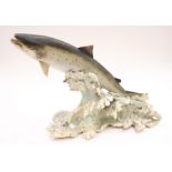 Neil Dalrymple large ceramic sculpture of a salmon on waves, signed to base,