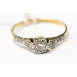 A diamond 18ct yellow gold and platinum set ring,