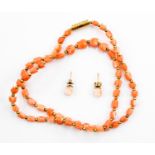 Early 20th Century coral necklace and earrings,