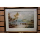 Milton Drinkwater, two watercolour paintings, depicting cattle by lakes,