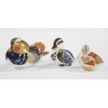 Three Royal Crown Derby paperweights, in the form of birds,