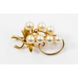 An 18ct gold cultured pearl set spray brooch,