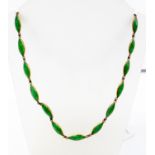 Jadeite 14ct gold necklace, comprising marquise cut jadeite set in yellow gold,