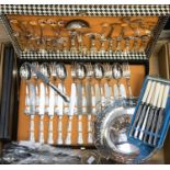 A 1960's canteen of 'Kings' pattern cutlery, an EPNS pierced basket, boxed fish servers,