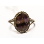 A Blue John silver ring,