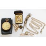 A gold plated open face Prescot pocket watch with anti-glare glass,