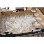 A suite of cut glass glasses to include six of each: hock; wine; sherry; whisky,