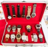 A case of assorted mens watches. , Roamer, Vega, Dunlop, etc.