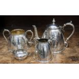 A Victorian Elkington and Co teapot and sugar bowl, plus silver cream jug,